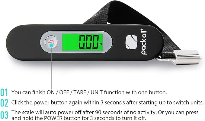 pack all Digital Luggage Scale for Travel, 110Lbs Capacity, 0.1Lb Precision | Handheld, Backlit LCD Display, Lb/Kg/Oz/g Conversion, Tare Function, Battery Included, Red