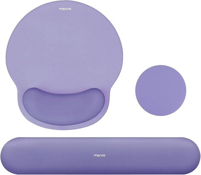 MOSISO Wrist Rest Support for Mouse Pad&Keyboard Set, Lavender Purple | Circle Curved Ergonomic Mousepad Non-Slip Base Home/Office Pain Relief&Easy Typing Pad with Soft Cloth&Silicone Lining