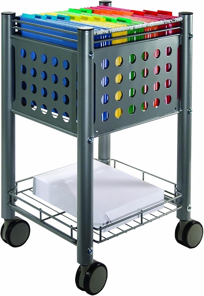 Mobile Rolling File Cart on Wheels, Sidekick Hanging File Cart, 13.75 x 15.5 x 26.25 Inches, Matte Gray