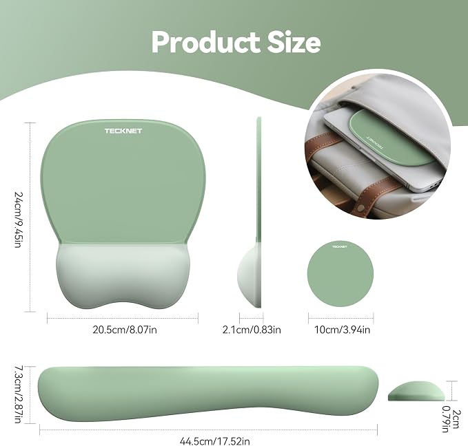 TECKNET Gel Ergonomic Mouse Pad & Keyboard Wrist Rest & Coaster | 3 in 1 Set, Pain Relief, Milk Silk Cloth, Non-Slip PU Base, Easy Typing, Memory Foam Wrist Support for Office & Home