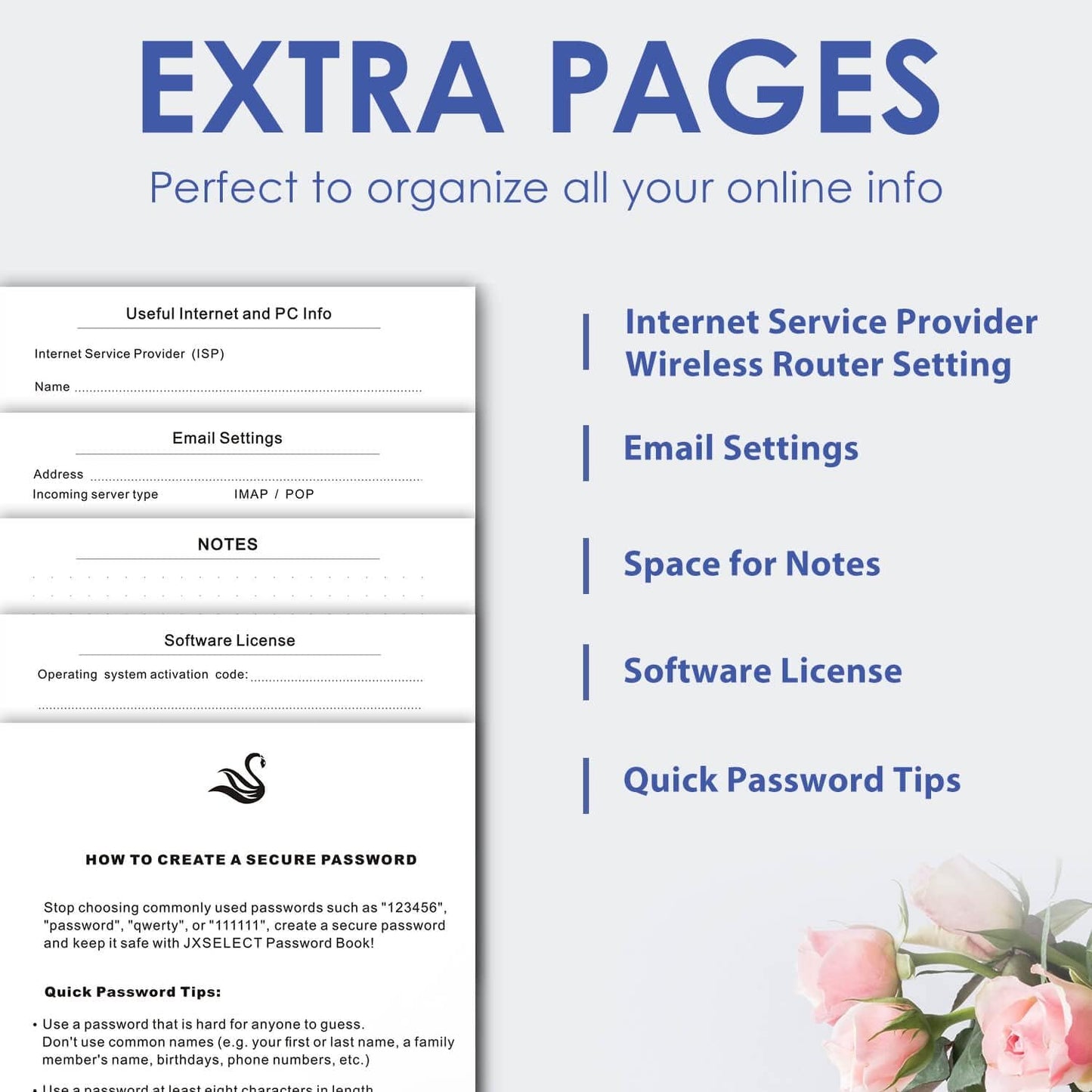 Elegant Password Book with Alphabetical Tabs - Hardcover Password Book for Internet Website Address Login - 5.2" x 7.6" Password Keeper and Organizer w/Notes Section & Back Pocket(Royal Blue)