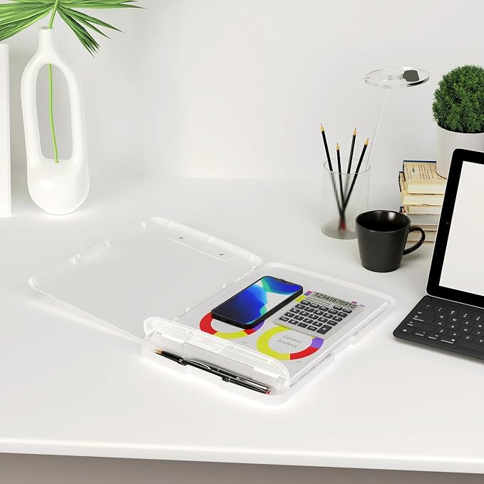 Piasoenc Clipboard with Storage, 8.5 x 11 Clip Board with Pen Holder, White | High Capacity, Heavy Duty Plastic Organization Box for A4 Legal Paper Folder, Folio & Side-Opening Nurses, Teachers, Student