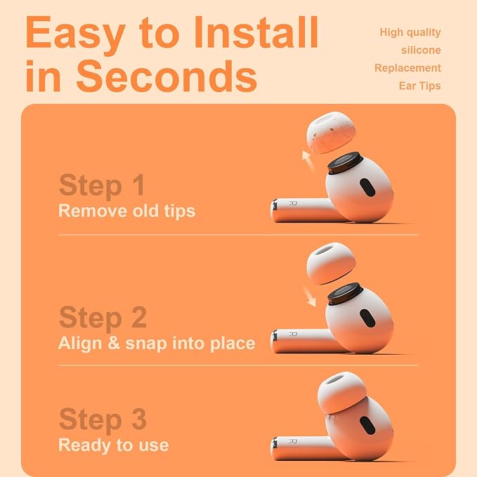 Replacement Ear Tips Compatible with AirPods Pro 2nd & 1st Generation – Silicone Earbud Tips with Cleaning Pen, Secure Fit, Noise Isolation, Soft Comfort Ear Tips Kit (4 Pairs, XS/S/M/L)