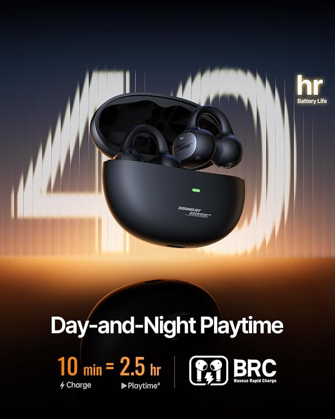 Baseus Inspire XC1 Open Ear Clip-On Earbuds, Sound by Bose, Dolby Audio, Adaptive Tunning Sound, Hybrid 2-Way Driver, Zero-Sense Air Cushion, 4-Mic Adaptive Clear Calls, IP66 Waterproof, 40H Playtime