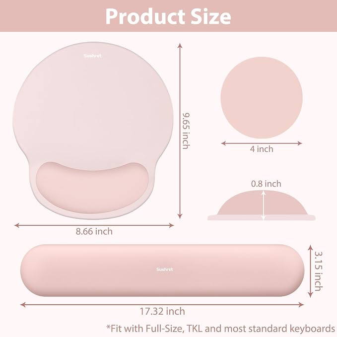 Mouse Pad and Keyboard Wrist Rest, 3-in-1 Gel Memory Foam Ergonomic Mouse Pad with Wrist Rest Set, Gaming Mousepad Arm Cushion Support for Computer Office Desk Accessories Cute Setup, Pink
