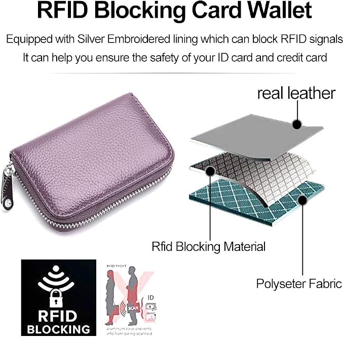 RFID Credit Card Holder Genuine Leather Credit Card Wallet with Zipper | RFID