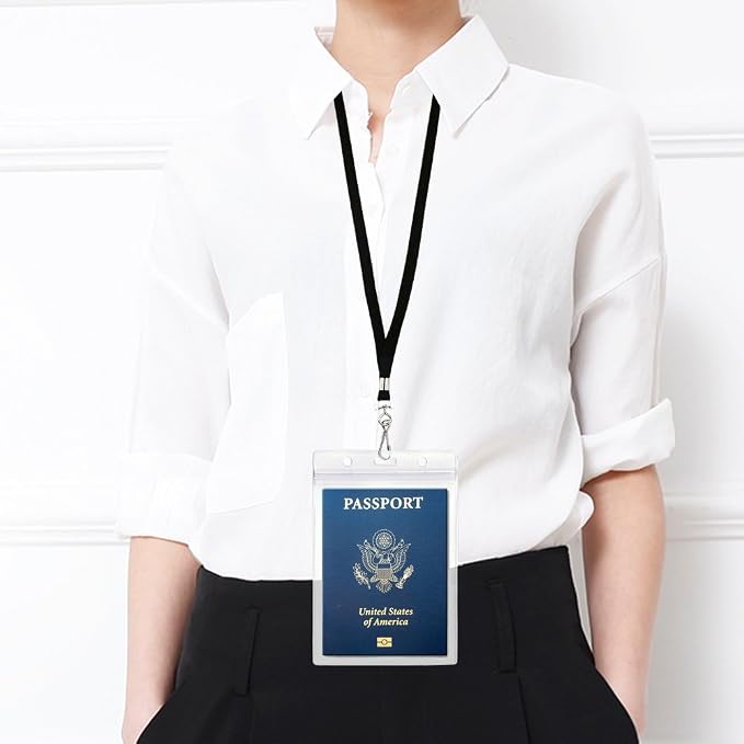 Extra Large Passport Holders with Lanyards- Water and Tear Resistant Badge Holders Suitable for Travel Used (10Pack Black Lanyards)