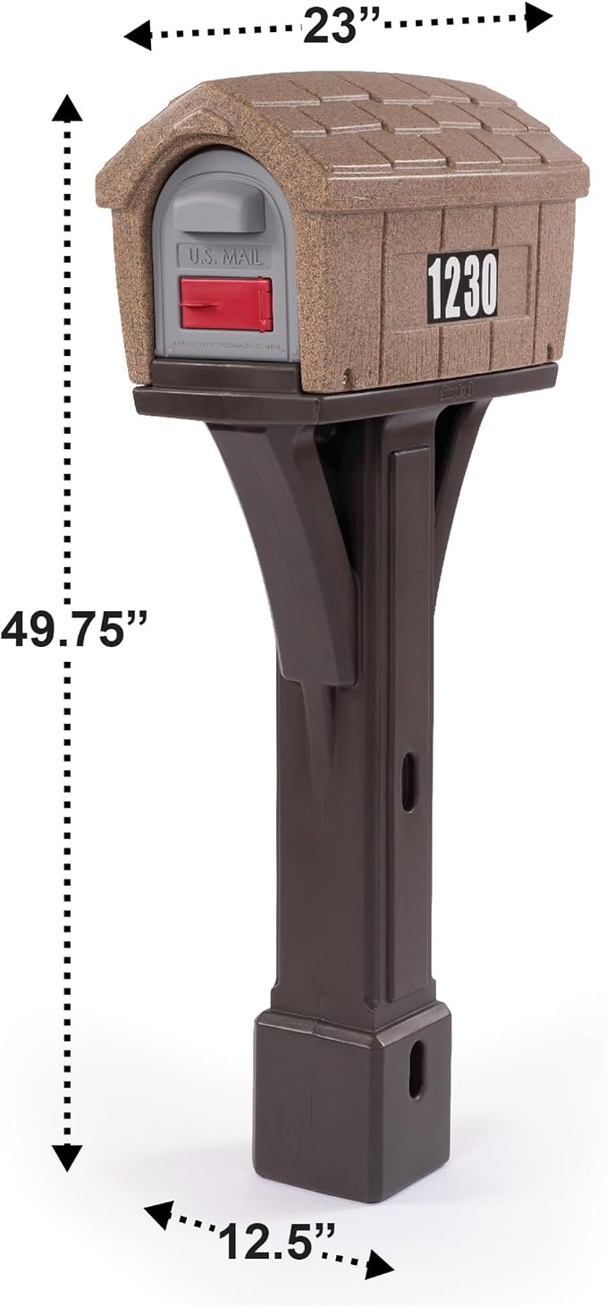 Simplay3 Classic Home Plastic Residential Mailbox & Post Mount Combo Kit with 2 Access Doors - Washed Stone/Espresso Brown, Made in USA