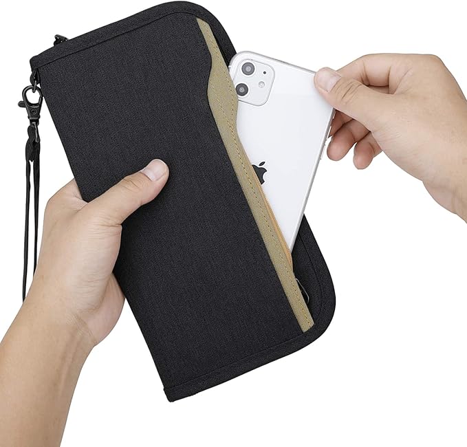 Passport Holder Family RFID Passport Wallet, Passport Holder Women/Men, Travel Wallet Documents Organizer Zipper Case with Removable Wristlet Strap, Travel Essentials for Flying