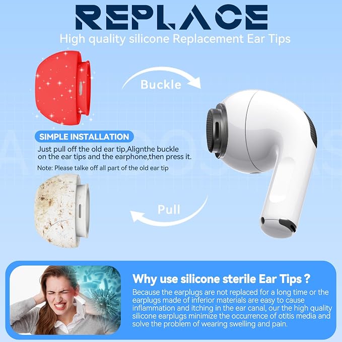 Inesore 4 Pairs Replacement Ear Tips for AirPods Pro 2nd/1st (red) | with Noise Reduction Hole & Built-in dust Guard Screen,Silicone,with Portable Storage Box & Cleaner Pen,4 Size (XS/S/M/L)