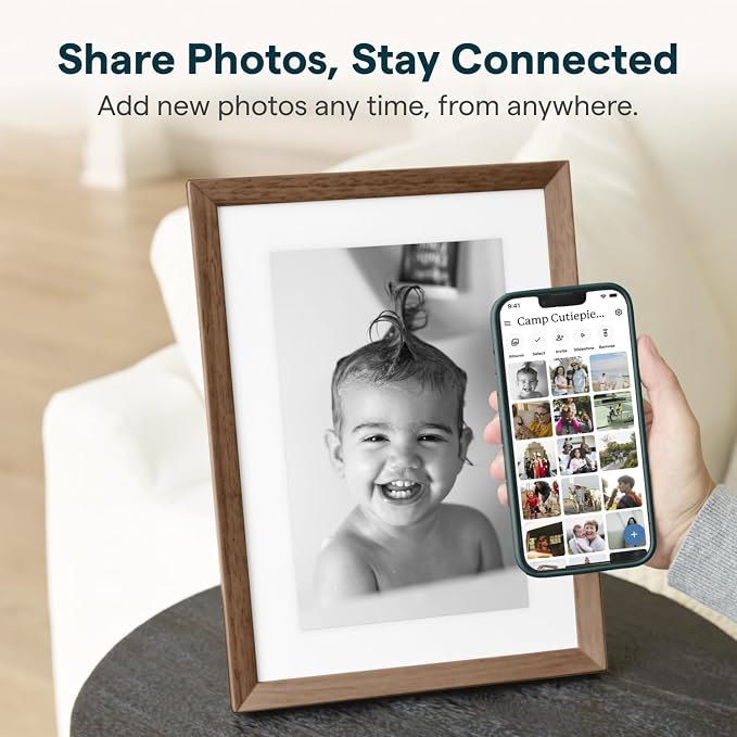 Skylight Digital Picture Frame 2 – 10" Full HD Wi-Fi Touch Screen, 16GB Digital Photo Frame, Load Photos & Videos Directly from Phone, Anti-Glare – Ideal for Personalized Gifting, Walnut
