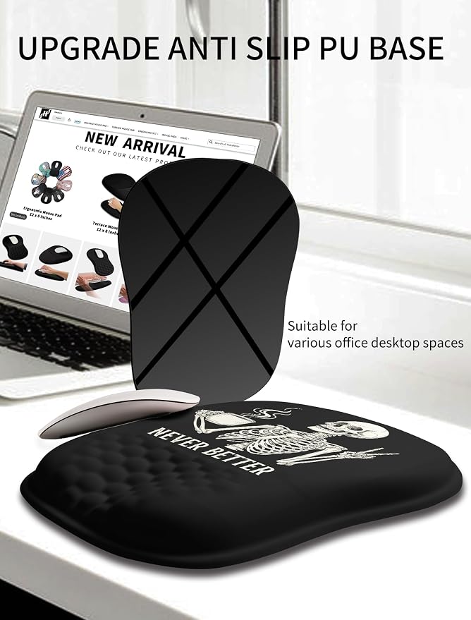 Hokafenle Ergonomic Wrist-Hugging Mouse Pad Wrist Support, U-Shaped Holding Wrist Rest Mousepad for Carpal Tunnel Pain Relief with Cushioned Memory Foam Slope Massage Bulge (10.2x8.3 in,Never Better)