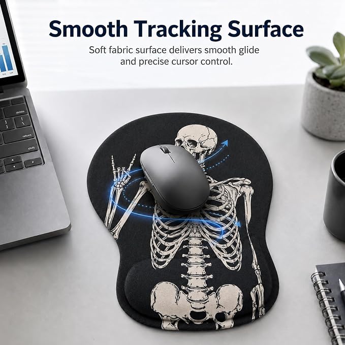 Mouse Pad with Wrist Rest Ergonomic Memory Foam Support, Non-Slip Rubber Base, Comfortable Typing Cushion for Home Office Computer Laptop, Human Skeleton