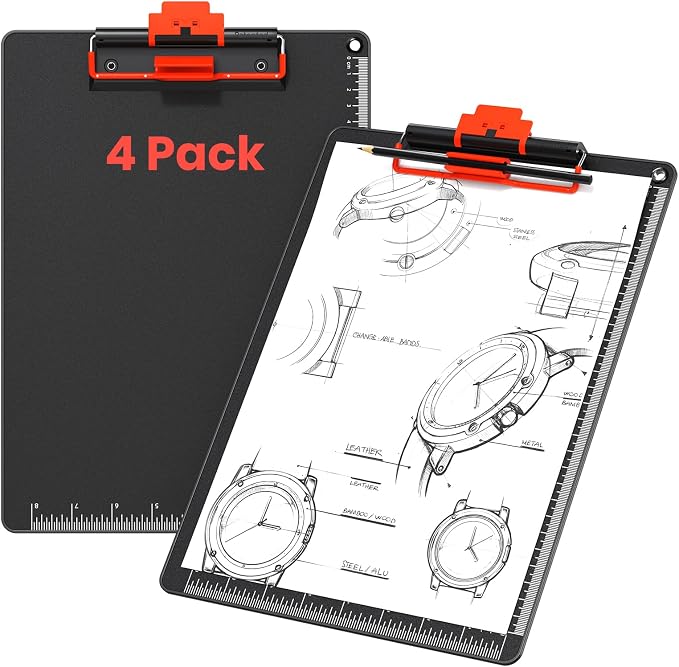 Clipboard with Pen Holder, Aluminum Frame & 2-in-1 Upgraded Clip, A4 Size 12.5 x 9 Inch, Heavy Duty Portable Writing Board with Anti-Slip Backing, for Office School Classroom Doctor Coach(4 Pack)