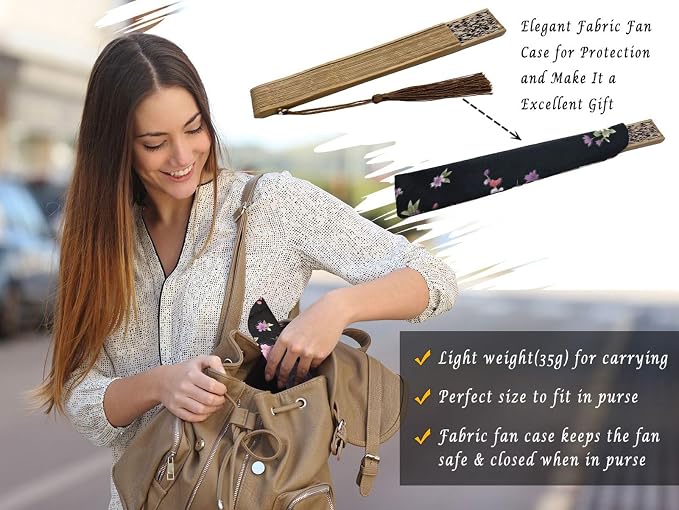 OMyTea Folding Hand Fan for Women - Foldable Chinese Japanese Fan (Sexy Bamboo - Leopard)