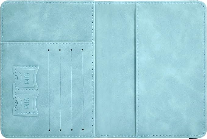 Passport Holder, Passport Cover with Credit Card Slot and Boarding Pass Slot Combo, Passport Wallet Case Book Travel Must Have, RFID Blocking Leather Travel Accessories, Sky Blue
