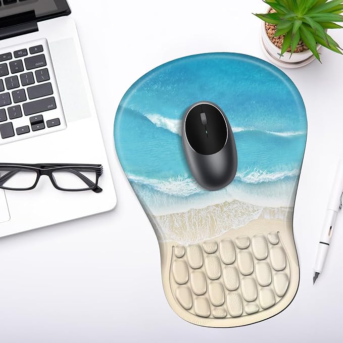 YIWEI Ergonomic Mouse Pad with Wrist Rest for Carpal Tunnel Pain Relief | Memory Foam Wrist Support,Non-Slip Rubber Base, Keyboard Computer Mousepad,Lycra Cloth Surface,Gaming Home Office