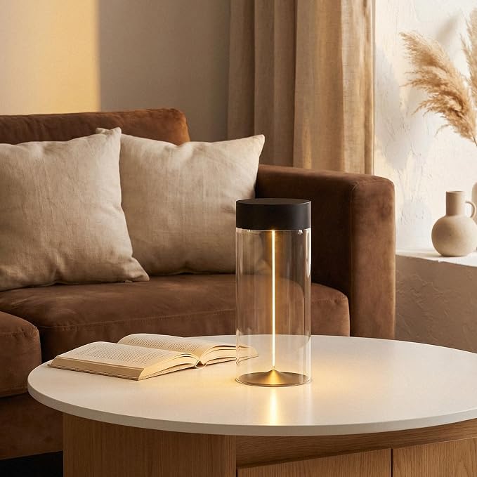 Minimalist Desk Lamp, Cordless Table Lamp, LED Nightstand Light, Gray-Plus
