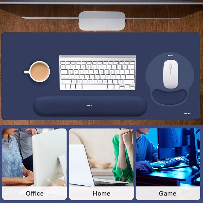 MOSISO Wrist Rest for Mouse Pad Set, Large Gaming Deskpad, Navy Blue | Circle Curved Mousepad&Keyboard Wrist Rest&Coaster, Ergonomic Non-Slip Mousepad&Easy Typing Pad with Silicone Lining