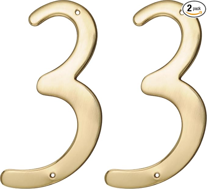 HIllman 847045 4-Inch Nail-On Traditional Solid Brass House Number 3, 1 Count (Pack of 2)
