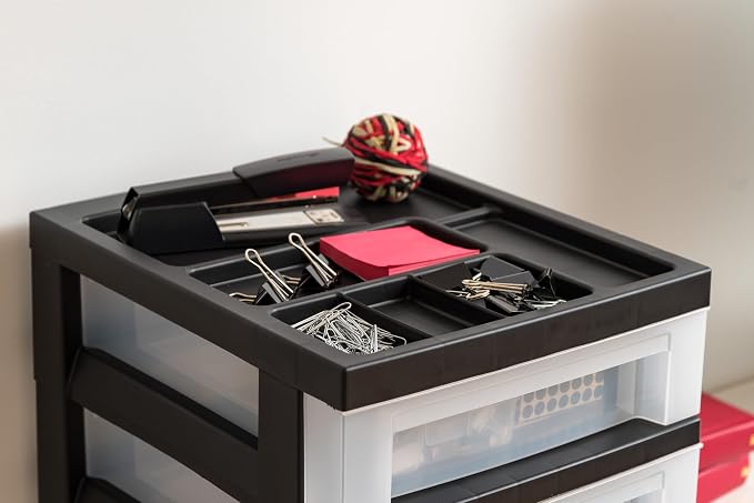 IRIS USA 10-Drawer Rolling Storage Cart, Black/Pearl | Keep classroom supplies, teacher essentials, craft materials, and learning tools organized with easy-access drawers.