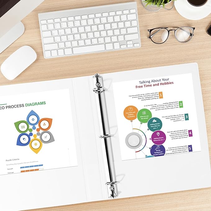 CIXILDTS 1-inch 3 Ring Binder Fit US Letter Size Paper, 1" Slant D Ring Binders, View Binder with 2 Pocekts, 12-Pack,White