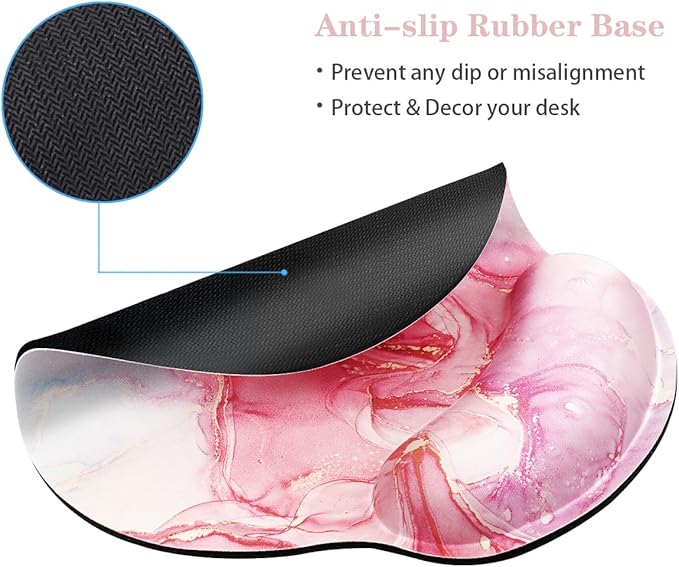 WAVEYU Ergonomic Mouse Pad with Wrist Support, Office Mousepad with Wrist Rest, Computer Gaming Mouse Pad for Laptop, Pain Relief Mouse Mat with Non-Slip Rubber Base, 9''x 10'', Red Marble