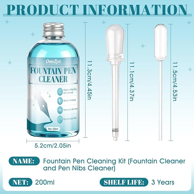 Fountain Pen Cleaning Kit, Powerful Cleaning, Prevent Clogging,6.67 oz | Suitable for Cleaning Fountain Pens, Prevents Clogging, Long Lasting Care, Safe On Nibs, Extends Pen Life
