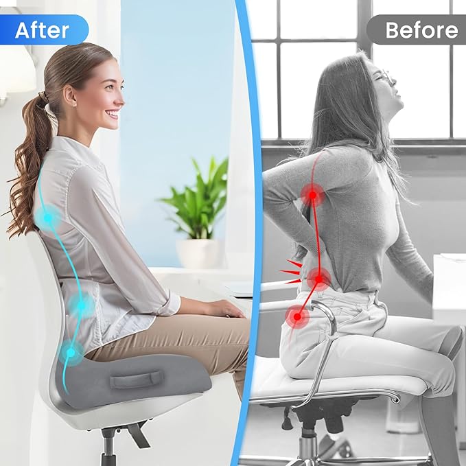 Seat Cushion, Memory Foam Office Chair Seat Cushion for Office Chairs/Car/Long Trip/Desk Chair/Gaming, Large Size for Sciatica & Hip & Tailbone Pain Relief, Sciatica Support (Light Gray)