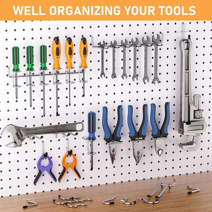INCLY 176PCS Pegboard Hooks with Peg Locks, 1/4" Heavy Duty Metal | Peg Board Hooks Assortment, With Peg Locks, Pegboard Accessories Organizer Kit, For Garage Wall Organizer Hanging Tools
