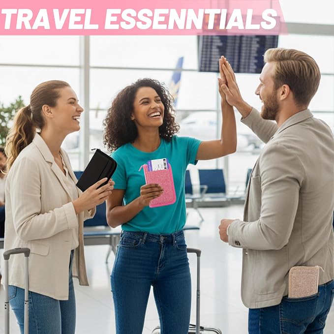 Passport Holder for Travel, RFID Blocking Wallet for Couples Men and Family | Multi-compartment organizer holds passports, cards, tickets, IDs and cash for women, couples and international family travel