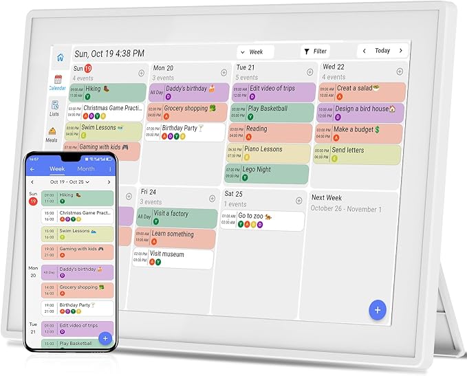 Digital Calendar Wall Planner 10.1 inch Touch Screen Smart Picture Frame | Electronic esay to use setup wall Calendar Sync, Task management, Meal Family Digital Photo frame Gift for Mom Women