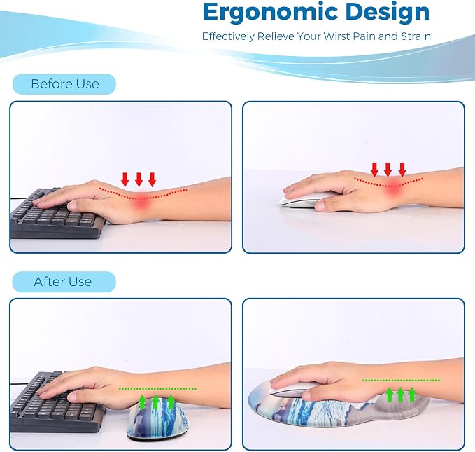 Mouse Pad and Keyboard Wrist Rest Support,Ergonomic Mouse Pad Set | Mousepad With Coaster and Non-Slip PU Base,Pain Relief for Desk Desktop Gaming, Computer,Office -Beach