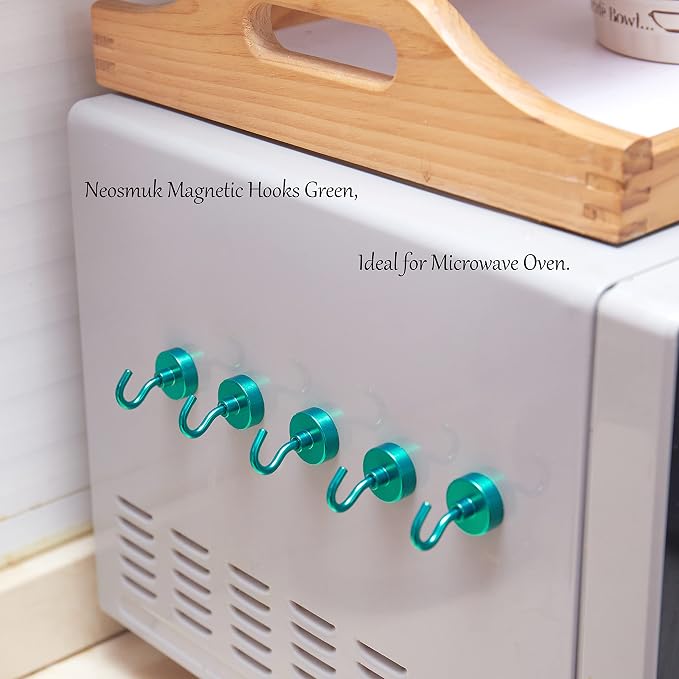 Neosmuk Magnetic Hooks, Heavy Duty 40lb+ Strong Magnet Hook for Cruise Cabins, Cruise Essentials 2026 for Hanging, Metal Wall Refrigerator Hangers (Green, 10 Pack)