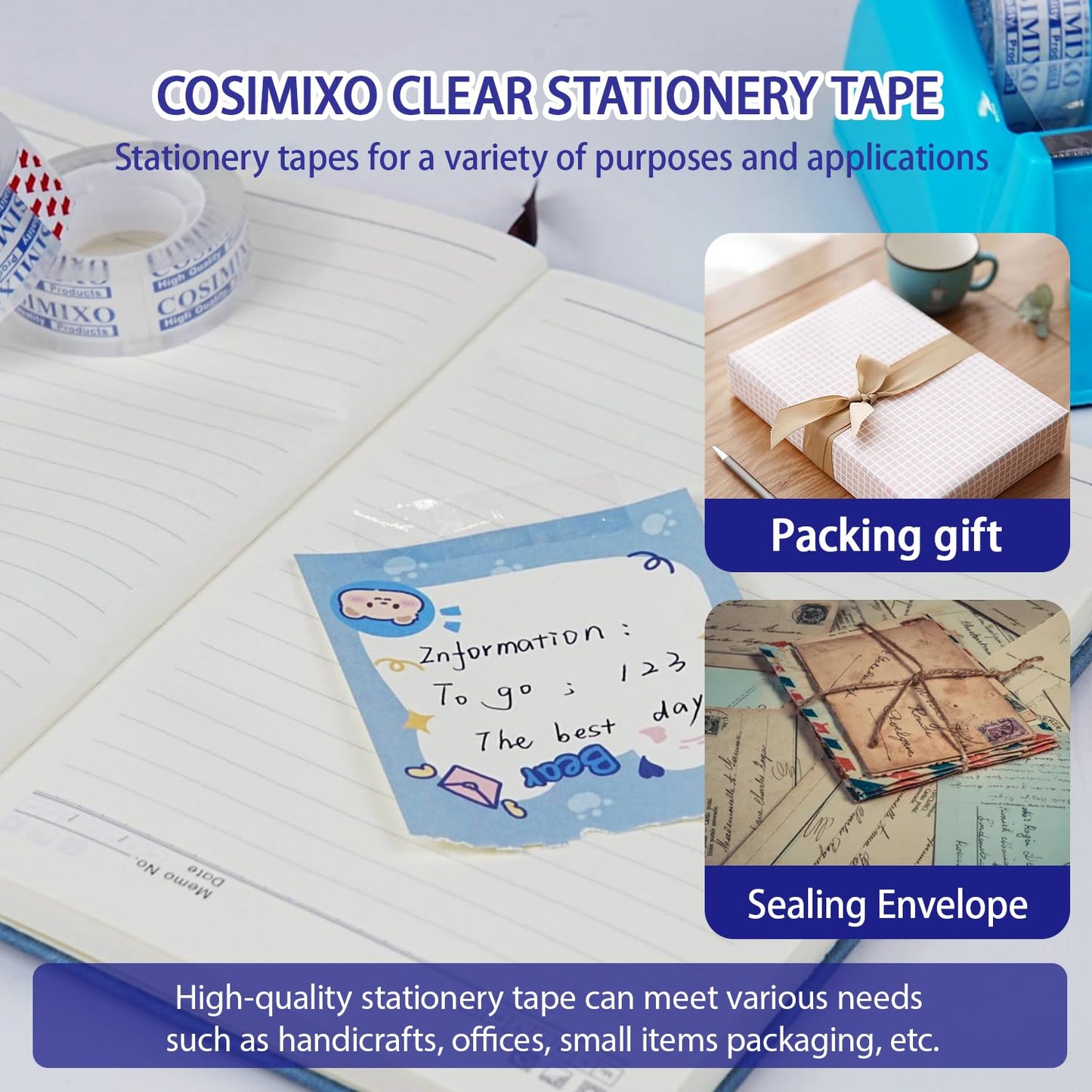 COSIMIXO 24Rolls Crystal Clear Tape Refills for Dispenser, 3/4Inch x 1000 inch,Bulk Transparent Tape,Office Stationery Tape for Home and School
