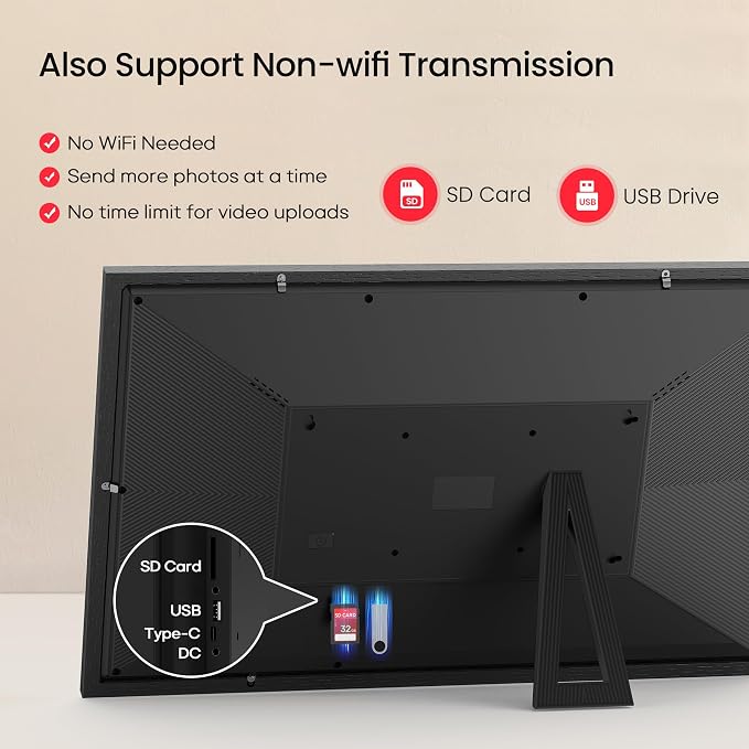 64GB Frameo 21.5" Digital Picture Frame Large 1920 x 1080 IPS FHD Touch Screen WiFi Electronic Photo Frames Share Moments from Phone Instantly Best Gifts for Parents and Grandparents Black Wood White