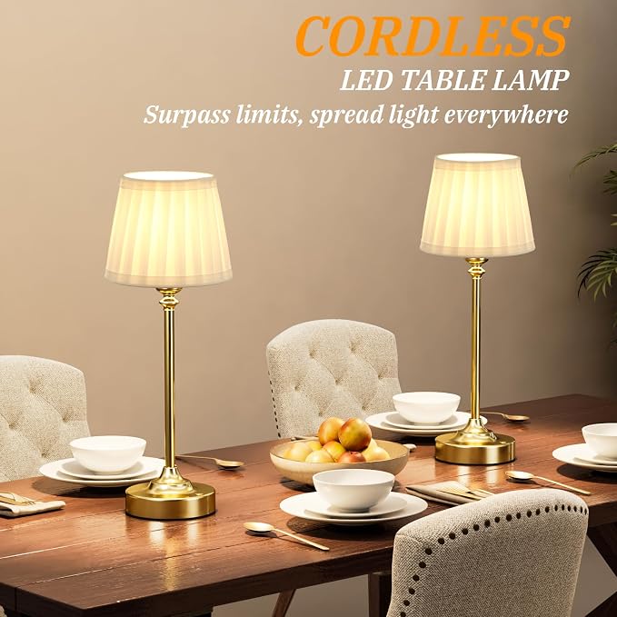 Cordless Table Lamp Rechargeable Gold - 1 Pack Brass 4000mAH Battery Operated Lamp for Decor, 3000K Stepless Dimming Touch Control Wireless Lamp for Bedroom, Dining Table, Counter, Living Room
