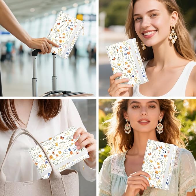 Passport Holder for Travel, RFID Blocking Passport Cover for Women Zipper | Travel Wallets, Passport Book Holder, Credit Card Holder, ID Window,SIM Card Slots, Coin & Tickets Pocket, Wild Flower