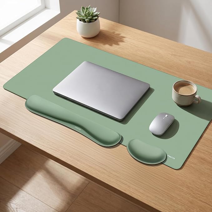 MOSISO Keyboard Mouse Pad Set, Gaming Mouse Pad&Keyboard Wrist Rest | Ergonomic Wristrests with Memory Foam Home Office Easy Typing Cushion Non-Slip Mousepad, Antique Green