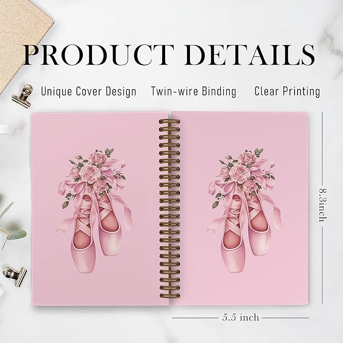 Coquette Pink Bow Ballet Dance Spiral Notebook, Dancer Teacher Gifts Journal Notebook, Pink Ballet Gifts Notebooks for School Work, Ballerina Dancing Office Supplies Gifts for Girls Women,5.5x8.3