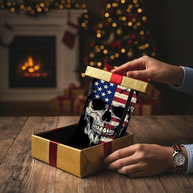 Passport Holder Wallet Cover Case,RFID Blocking Passport Cover,Large Capacity Travel Wallet with Multi Card Slots (Skull American Flag)