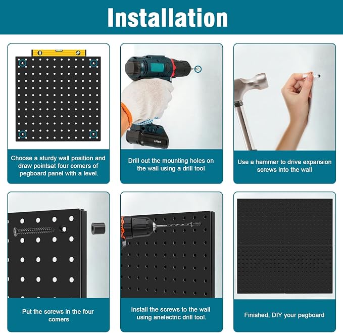 Peg Board Kit, Includes Pegboard and Accessories,with Hooks and Bins,Peg Board Wall Organizer for Office,Ornaments Display,Crafts Organization (129, Black)