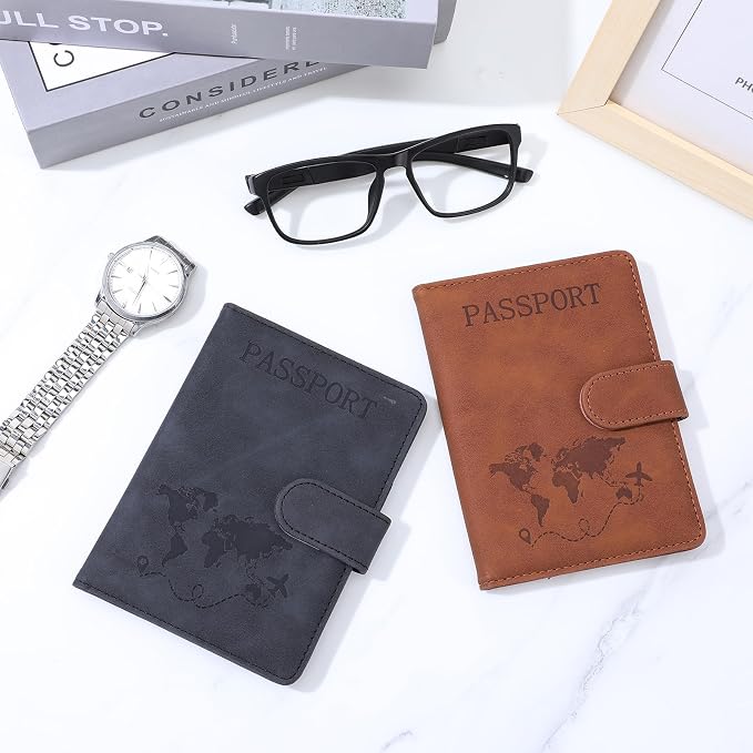 2 Pack Passport Holder for Travel, Passport Wallet Cover Case Waterproof | RFID Blocking Passport Holder with Pen Holder Travel Essential, Passport Book Holders for Women and Men(C)