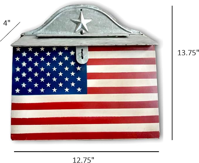 Vintage Americana Post Box Wall Decor – Rustic Farmhouse Mailbox, Patriotic Hanging Wall Accent, Decorative Metal Mail Holder for Entryway, Porch & Home Décor