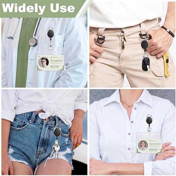 2 Pack ID Badge Holder with Badge Reels Retractable Clip Heavy Duty Horizontal Clear ID Card Badge Holders for Work Office Student Nurse