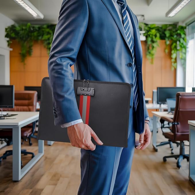 Fireproof Document Bag with Lock,13"×9"×1" Fireproof and Waterproof Cash Bag with Zipper, Premium Fiberglass, Fire Safe Storage for Documents, Passports, Cash, Valuables