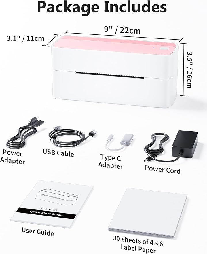 Phomemo Bluetooth Thermal Label Printer, 241BT 4X6 Wireless Shipping Label Printer for Small Business, Pink Labels Printers for Shipping Package, Compatible with iPhone, Android, Shopify, Amazon, USPS