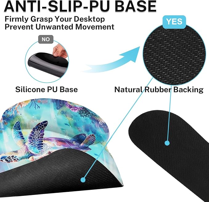 Ergonomic Mouse Pad Set with Wrist Rest, Cute Sea Turtle | Coral Reef Ocean Non-Slip Rubber Base Wrist Cushion Support and Coasters Mousepad with Wrist Support for Computer Keyboard