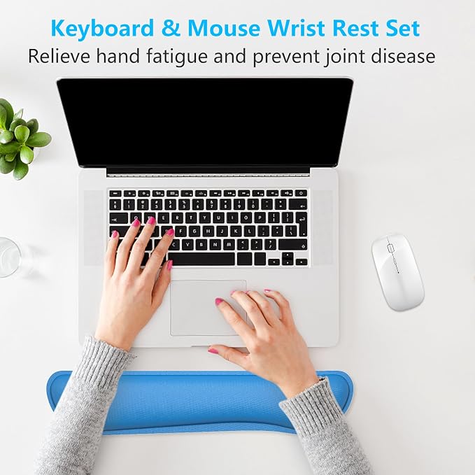Dapesuom Enlarge Keyboard Wrist Rest, Memory Foam Keyboard Wrist Cushion for Computer Desk Mats Support, Typing Pain Relief Ergonomic Mouse Pad Rests with Non-Slip Base for Gaming, Laptop, Dark Blue