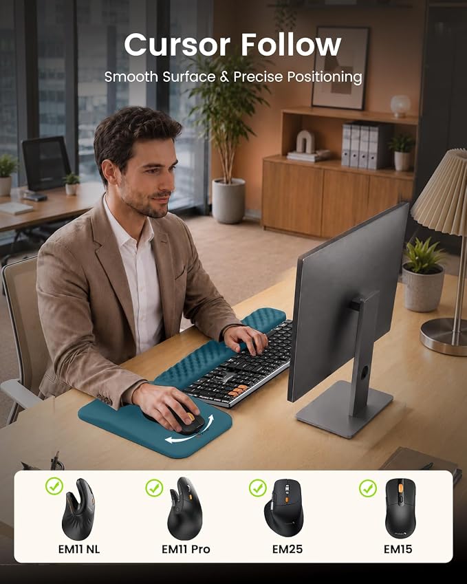 ProtoArc KMP50 Ergonomic Mouse Pad with Wrist Rest, Lycra Surface, Blue | 8° slope & massage points with slow-rebound memory foam, Non-slip base. Relieves wrist strain for office & home